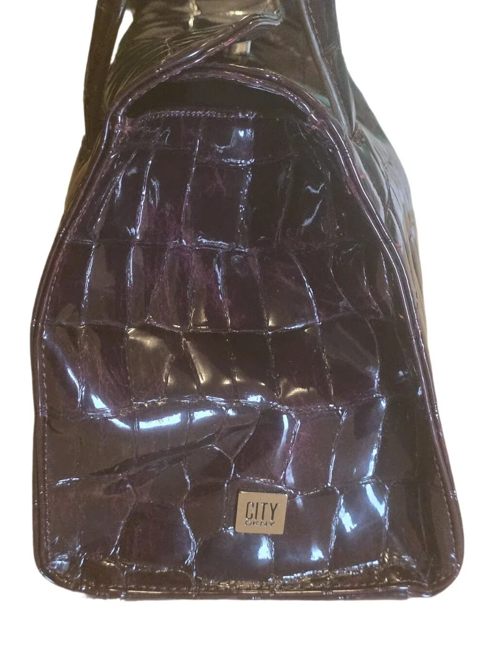 Vintage City DKNY Deep Purple Crocodile Embossed Top Handle Bag Tote EUC